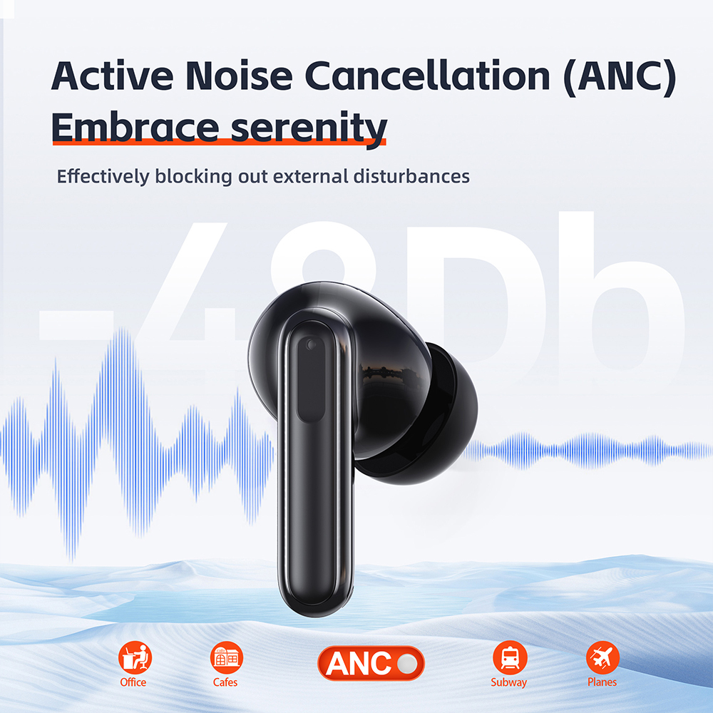QERE E60 Active Noise Cancellation Reduction In Ear TWS Sport Headset Gaming Blue tooth Earbuds Wireless Headphones Earphone