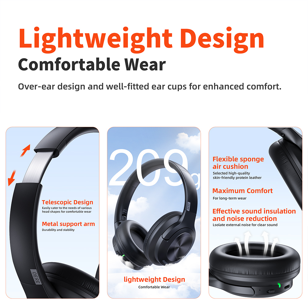 QERE E80 ANC Headphones Active Noise Cancellation Noise Reduction TWS Bluetooth Earphone Wireless Earbuds In-Ear Headphones