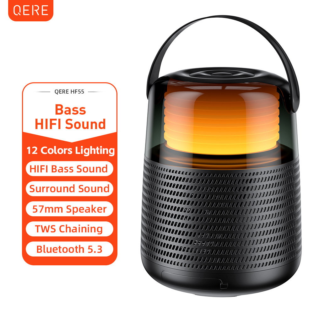QERE HF55 Mini Portable Wireless Speaker Outdoor Subwoofer With Led Flashing Colorful Metal Bass Speaker