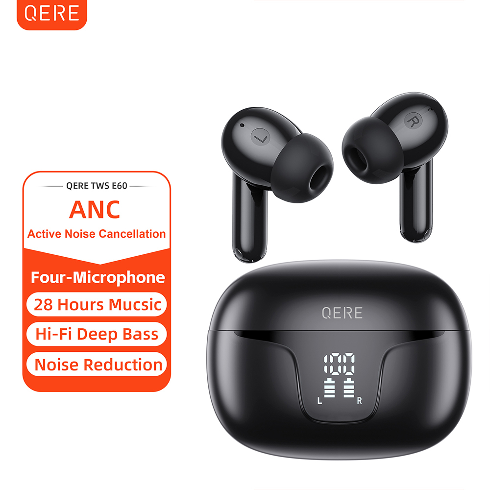 QERE E60 Active Noise Cancellation Reduction In Ear TWS Sport Headset Gaming Blue tooth Earbuds Wireless Headphones Earphone