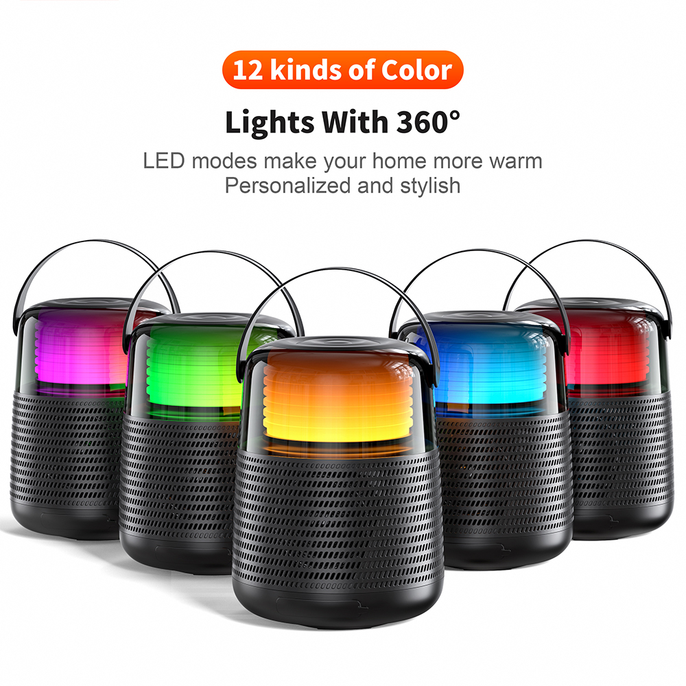 QERE HF55 Mini Portable Wireless Speaker Outdoor Subwoofer With Led Flashing Colorful Metal Bass Speaker