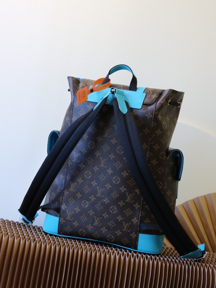 The backpack is made of heroic Monogram Eclipse canvas and Monogram Eclipse Reverse canvas