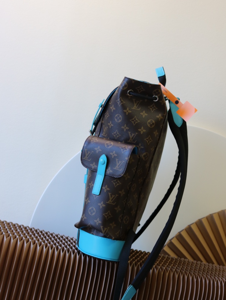 The backpack is made of heroic Monogram Eclipse canvas and Monogram Eclipse Reverse canvas