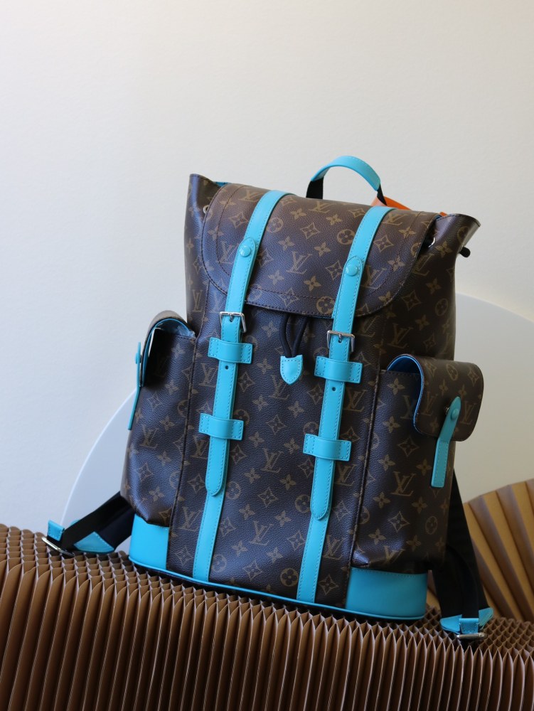 The backpack is made of heroic Monogram Eclipse canvas and Monogram Eclipse Reverse canvas