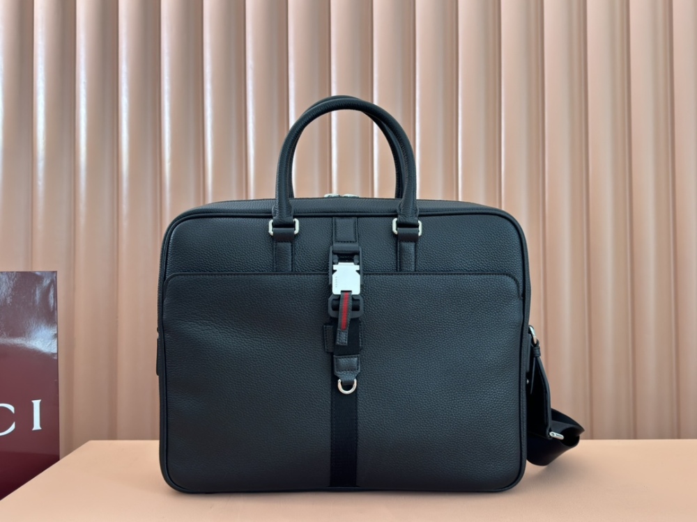 The briefcase is crafted with exquisite grain leather