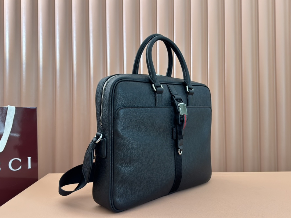 The briefcase is crafted with exquisite grain leather