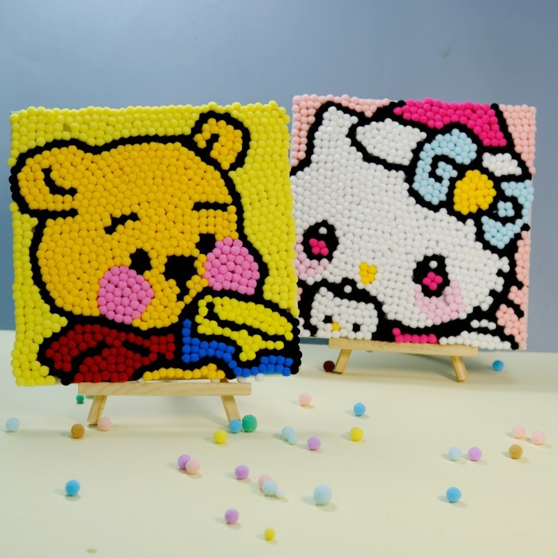 Fun and Creative DIY Fuzzy Ball Art Kit for Kids - Craft Your Own Cartoon Masterpiece!