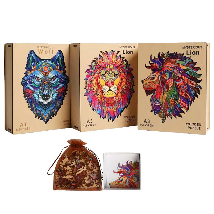 Piece Together Nature's Majesty with Our Lion and Wolf Irregular Wooden Puzzle – A Unique Challenge!