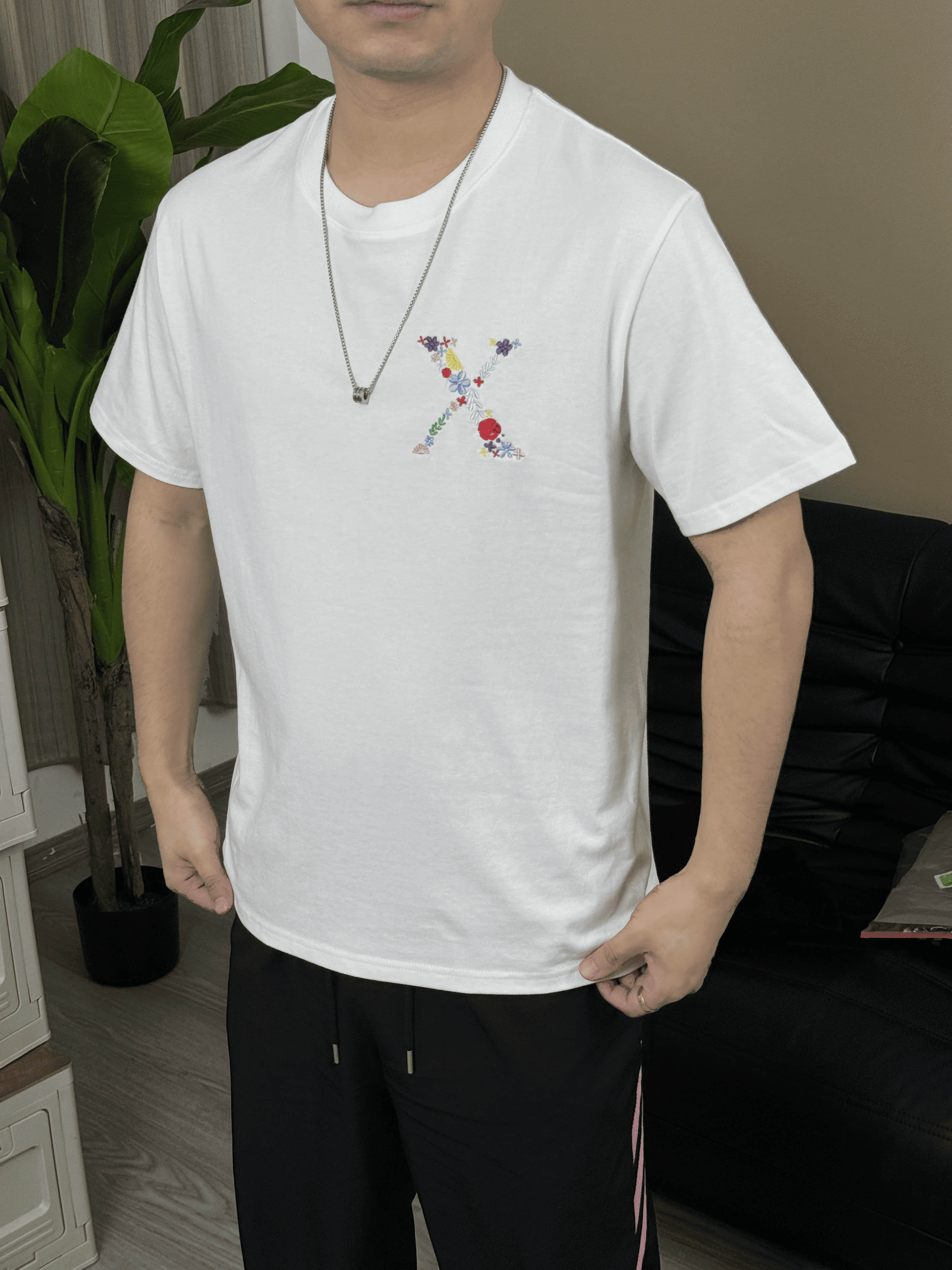 Express Yourself: Custom 'X' Embroidered T-shirt – Define Your Symbol
