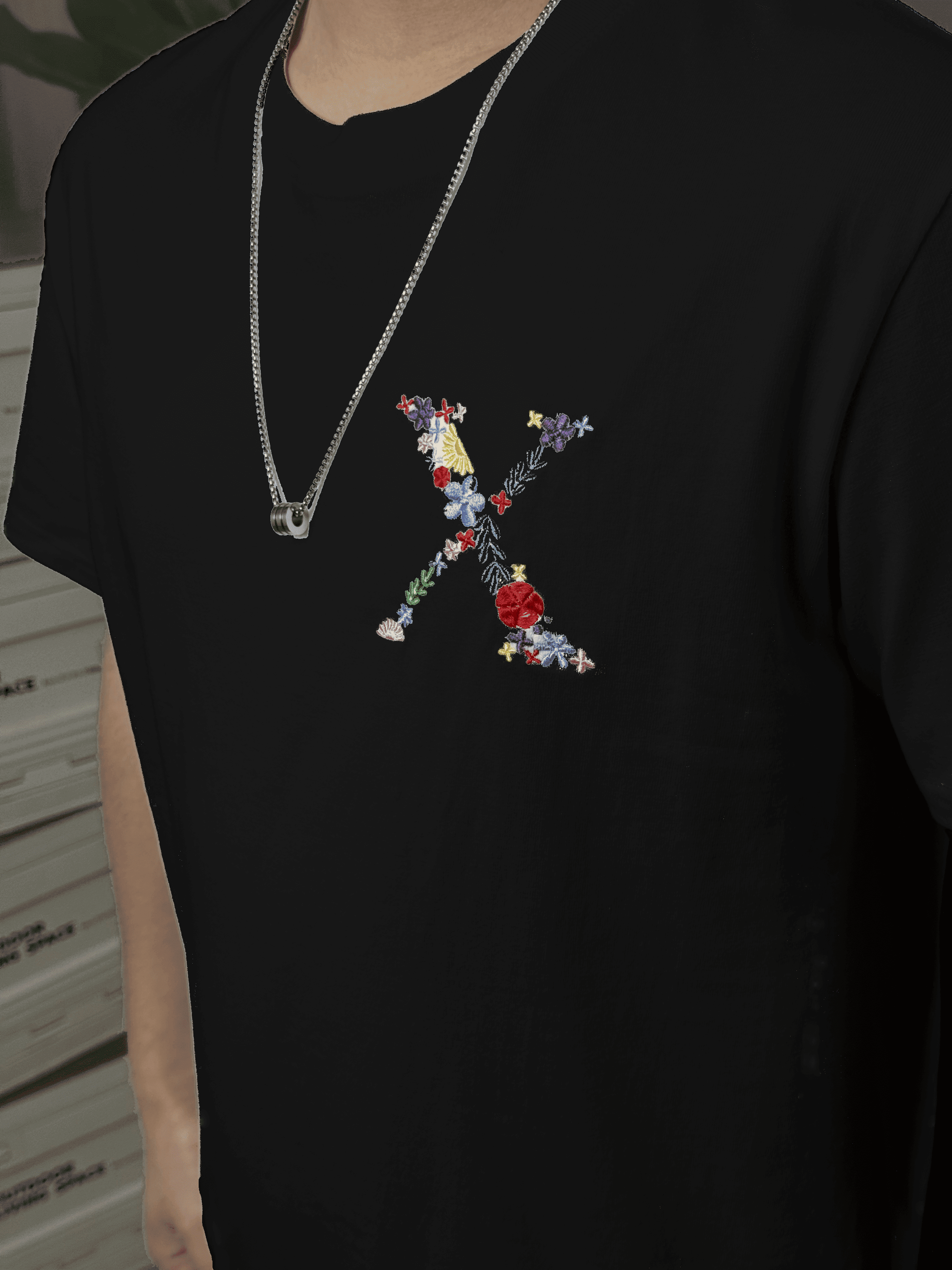 Express Yourself: Custom 'X' Embroidered T-shirt – Define Your Symbol