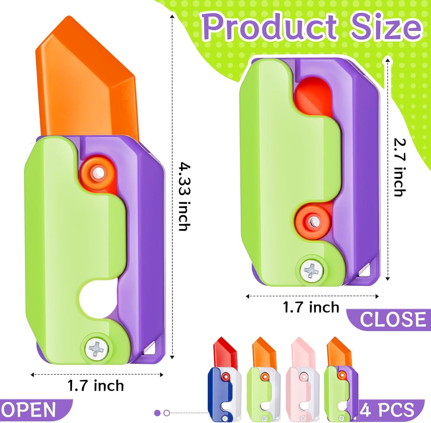 4 Pcs Turnip Knife Retractable Gravity Knife Toy - Fidget Toy Set for Stress Relief