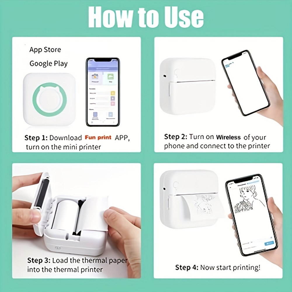 Instant Portable Sticker Printer - Mini Bluetooth Thermal Printer, Inkless and USB Rechargeable