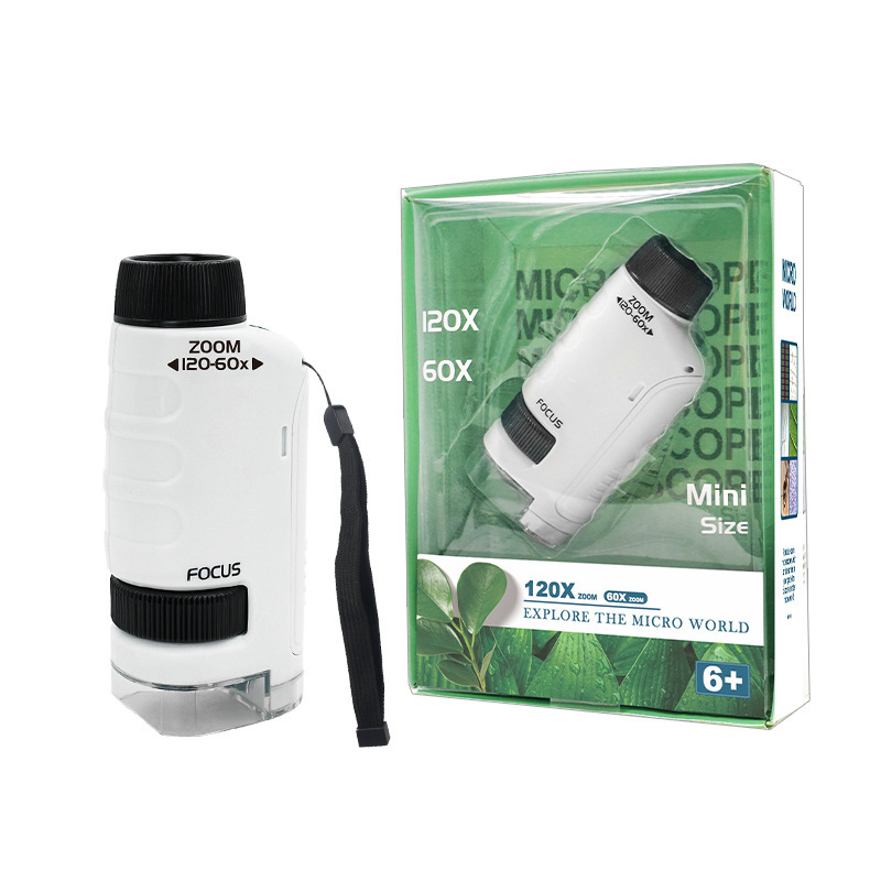 UPICKPICK Miniscope Kids Pocket Microscope for Scientific Experiment, Portable Handheld Microscope with LED Light, Educational Toy for Kids