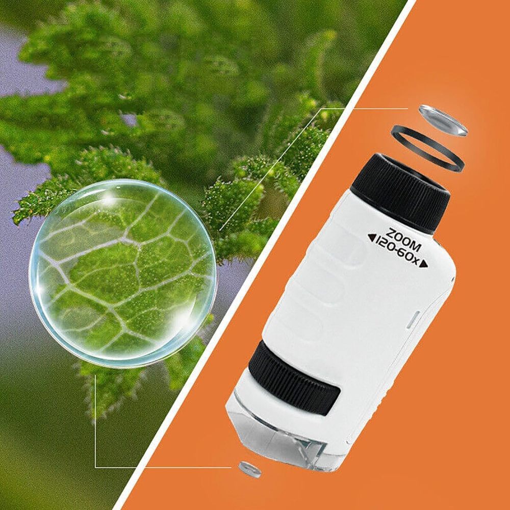 UPICKPICK Miniscope Kids Pocket Microscope for Scientific Experiment, Portable Handheld Microscope with LED Light, Educational Toy for Kids
