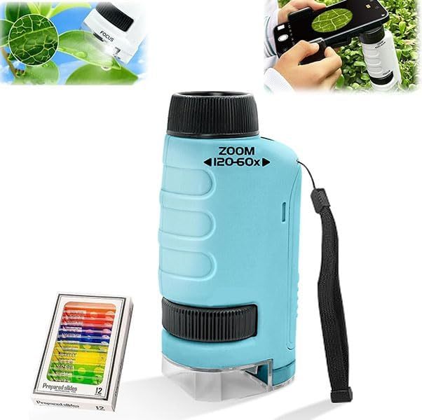 UPICKPICK Miniscope Kids Pocket Microscope for Scientific Experiment, Portable Handheld Microscope with LED Light, Educational Toy for Kids