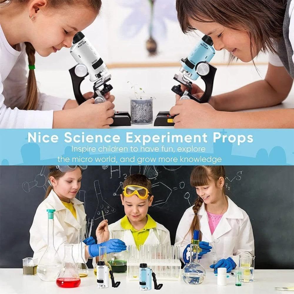 UPICKPICK Miniscope Kids Pocket Microscope for Scientific Experiment, Portable Handheld Microscope with LED Light, Educational Toy for Kids