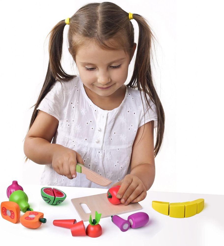 FUN LITTLE TOYS 19PCS Wooden Play Food Set