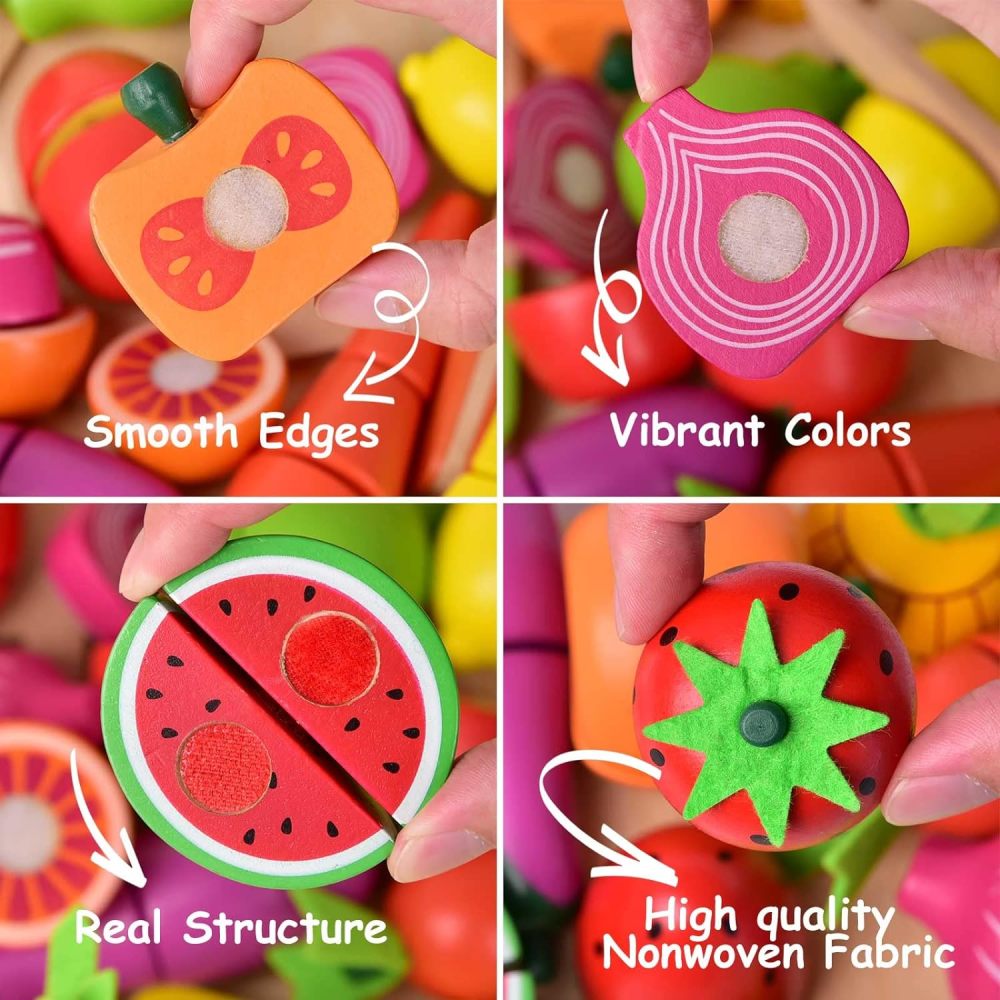 FUN LITTLE TOYS 19PCS Wooden Play Food Set
