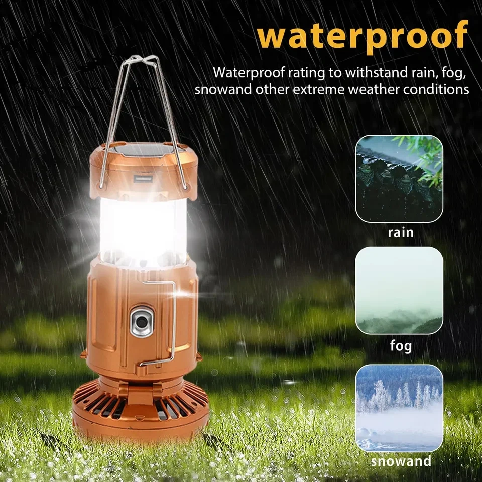 LED Solar Power Fan With Camping Light