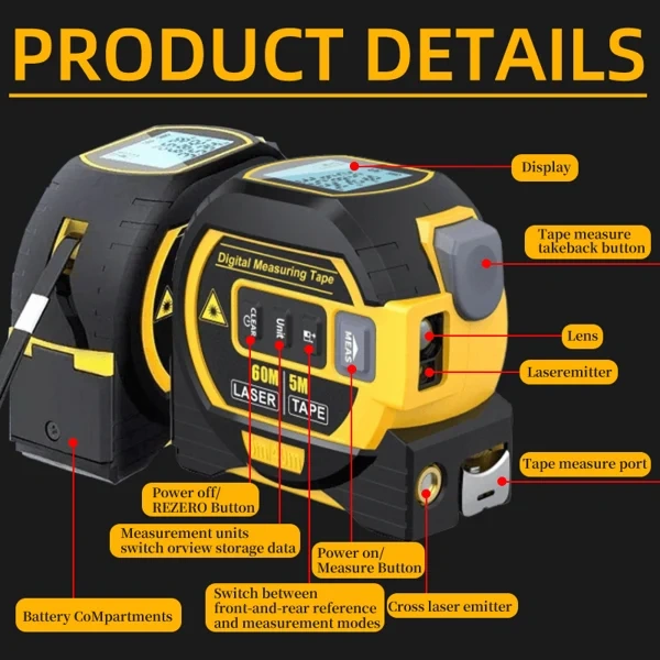 🔥BUY 1 FREE 1🔥3-In-1 Infrared Laser Tape Measuring (Imperial & Metric)