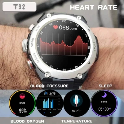 T92pro Smart Watch with Wireless Headphones Activity Bracelet 2 in 1 Headphones BT MP3 Music