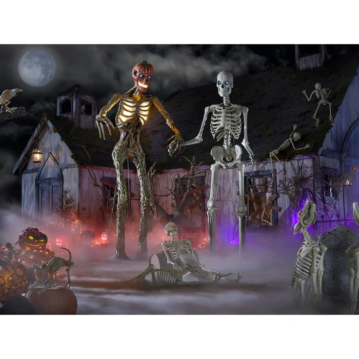 12 ft. Giant-Sized Skeleton Halloween Decoration with Animated Life Eyes LED Effects