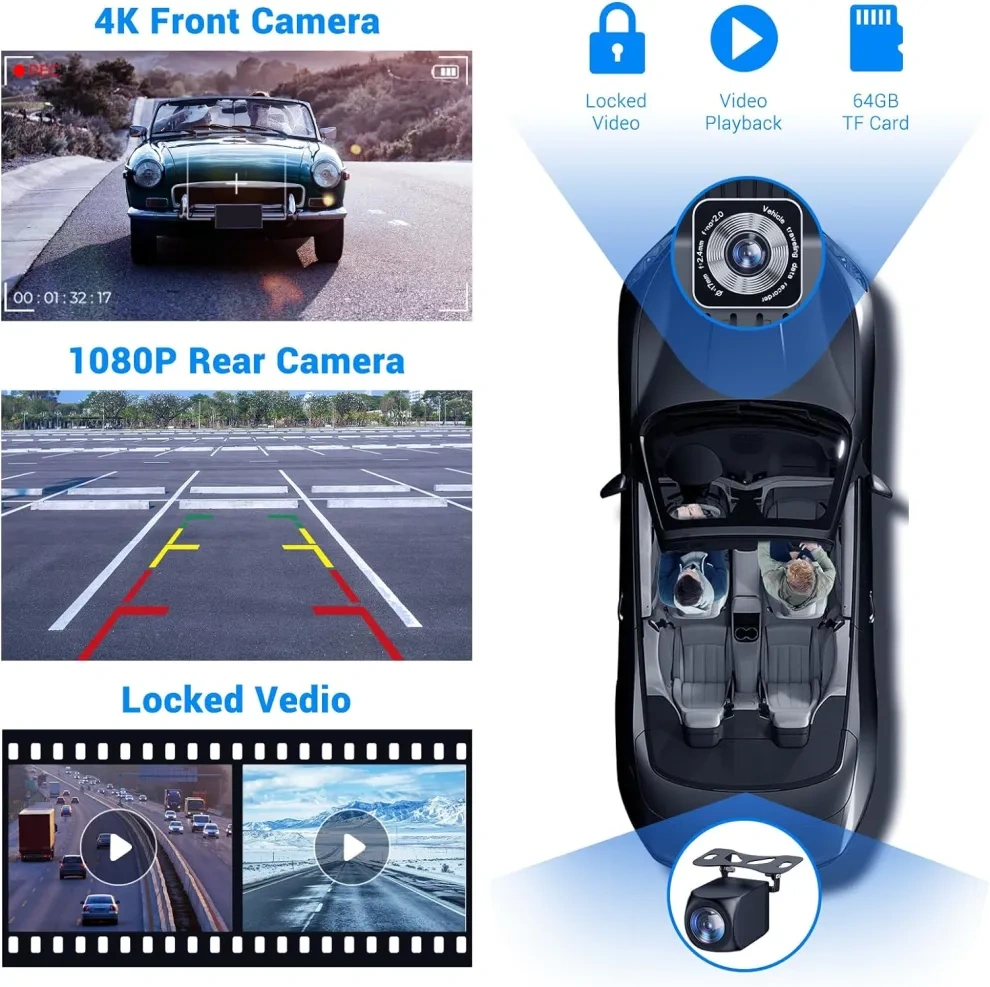 🚀In-vehicle display, 9-inch HD touchscreen, Android Auto with voice control, 4K in-vehicle camera, GPS navigation【Global Delivery】