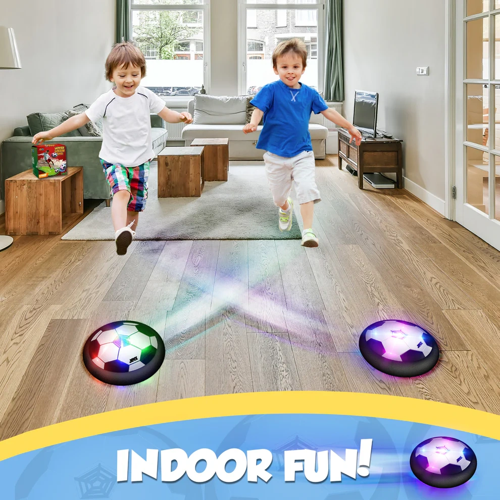 Hover Soccer Balls for Kids – Indoor Games with LED Lights & Foam Bumpers, Perfect Christmas & Birthday Gifts for Boys, Girls, & Siblings Ages 3-10 (2 Pack, Black & Blue)