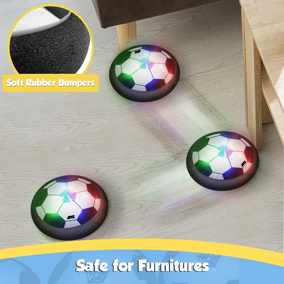 Hover Soccer Balls for Kids – Indoor Games with LED Lights & Foam Bumpers, Perfect Christmas & Birthday Gifts for Boys, Girls, & Siblings Ages 3-10 (2 Pack, Black & Blue)
