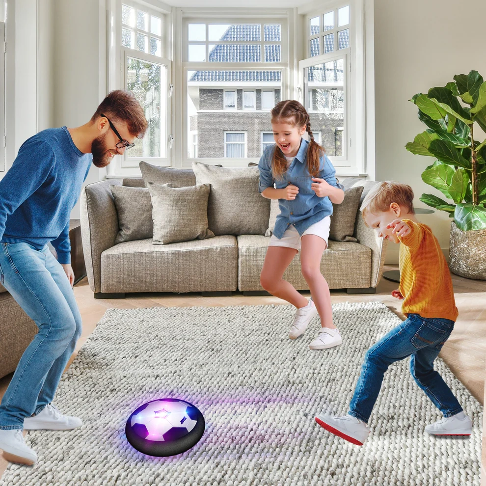 Hover Soccer Balls for Kids – Indoor Games with LED Lights & Foam Bumpers, Perfect Christmas & Birthday Gifts for Boys, Girls, & Siblings Ages 3-10 (2 Pack, Black & Blue)