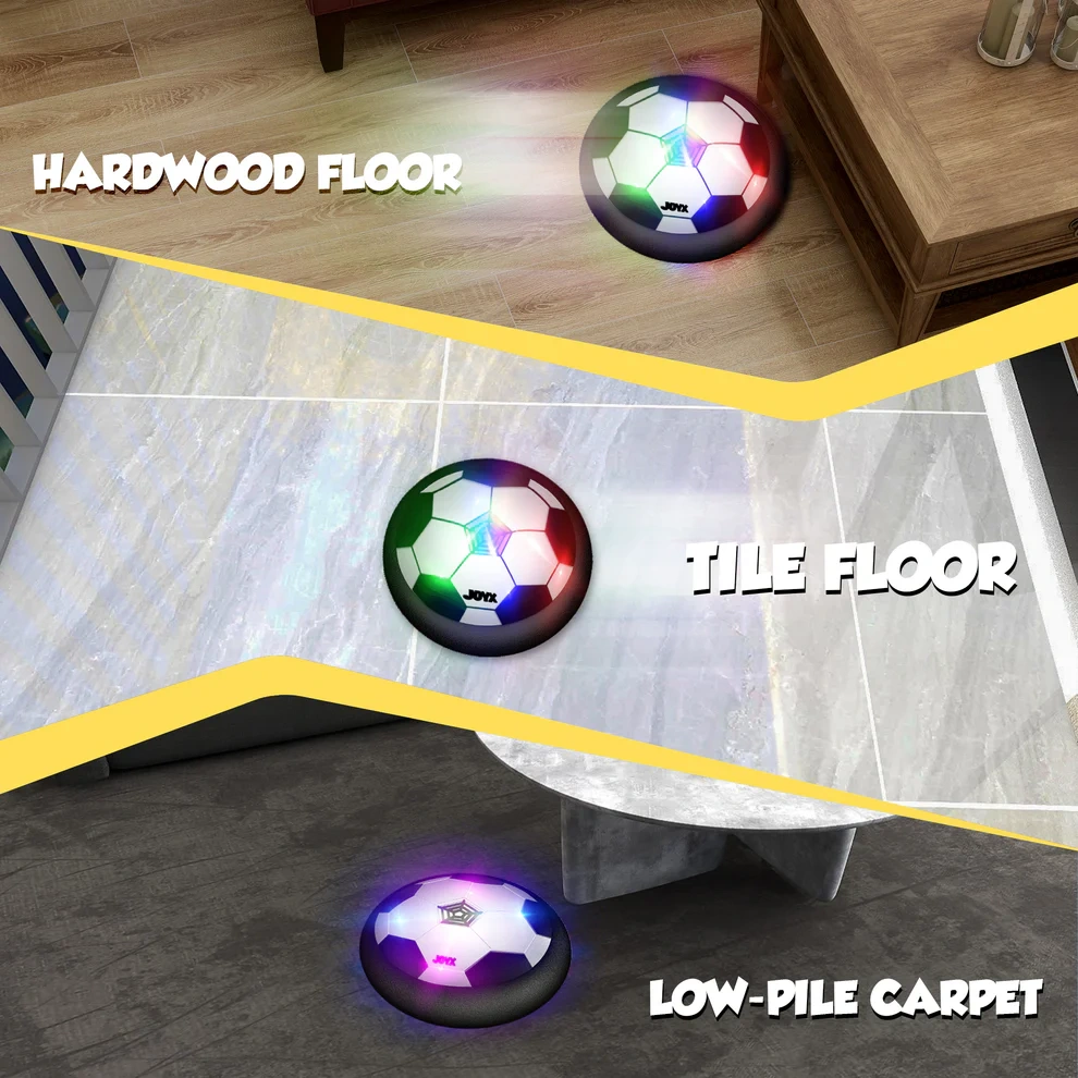Hover Soccer Balls for Kids – Indoor Games with LED Lights & Foam Bumpers, Perfect Christmas & Birthday Gifts for Boys, Girls, & Siblings Ages 3-10 (2 Pack, Black & Blue)