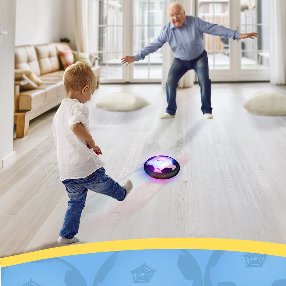 Hover Soccer Balls for Kids – Indoor Games with LED Lights & Foam Bumpers, Perfect Christmas & Birthday Gifts for Boys, Girls, & Siblings Ages 3-10 (2 Pack, Black & Blue)