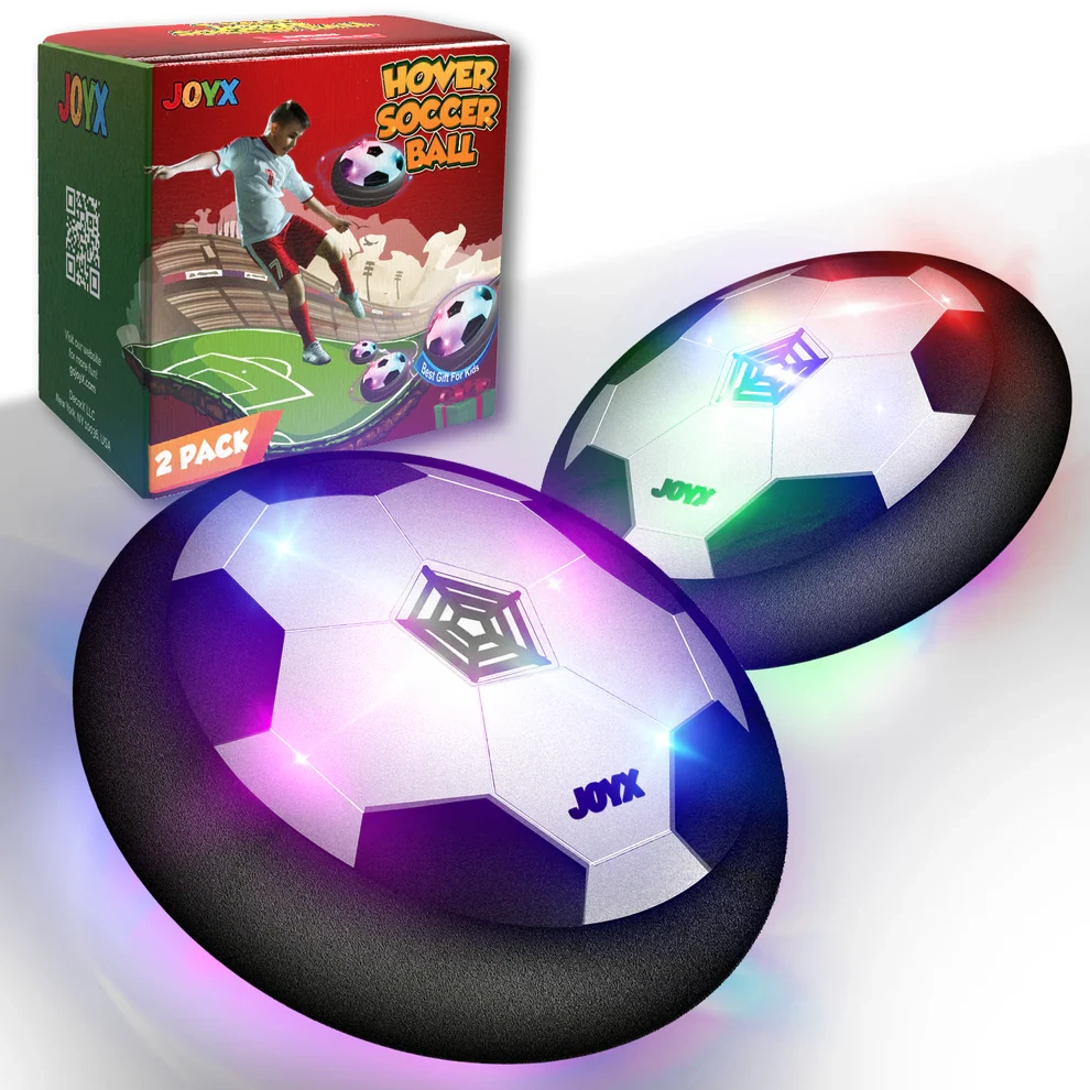 Hover Soccer Balls for Kids – Indoor Games with LED Lights & Foam Bumpers, Perfect Christmas & Birthday Gifts for Boys, Girls, & Siblings Ages 3-10 (2 Pack, Black & Blue)