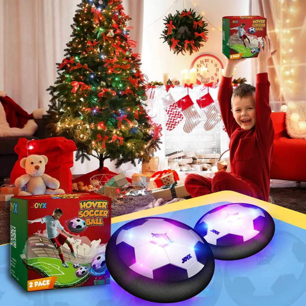 Hover Soccer Balls for Kids – Indoor Games with LED Lights & Foam Bumpers, Perfect Christmas & Birthday Gifts for Boys, Girls, & Siblings Ages 3-10 (2 Pack, Black & Blue)