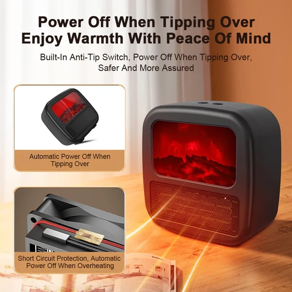 Portable 3D Flame Electric Fireplace Heater – 1000W