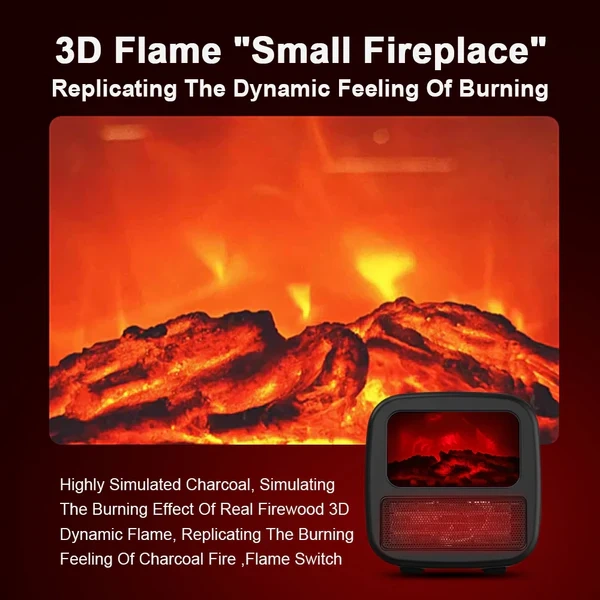 Portable 3D Flame Electric Fireplace Heater – 1000W