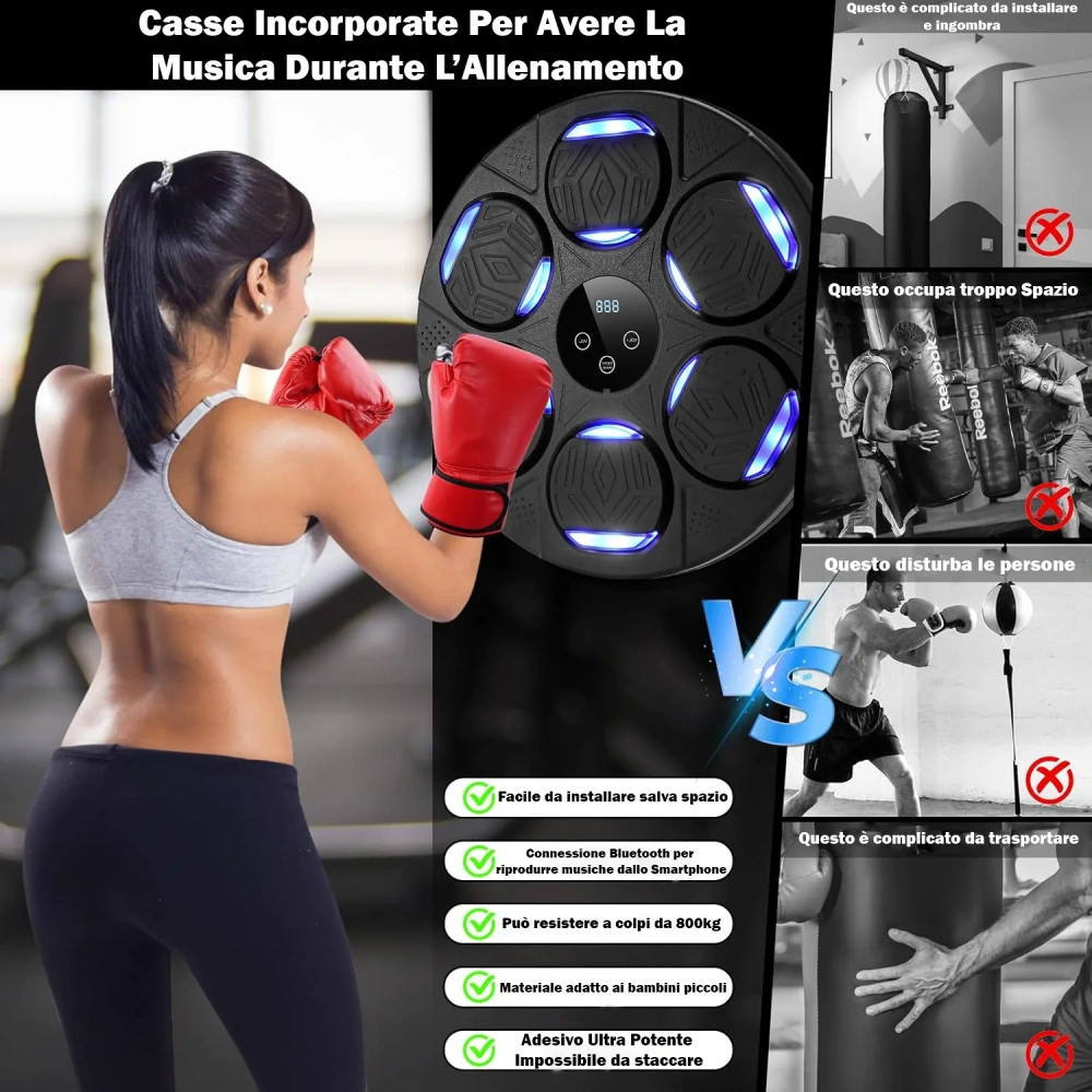 Wall Mounted Boxing Machine With Bluetooth Rechargeable LED Light, Boxing Training Equipment With Gloves
