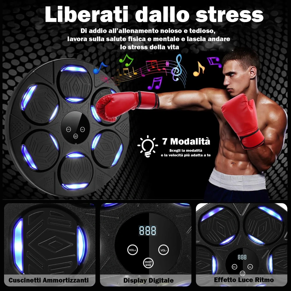 Wall Mounted Boxing Machine With Bluetooth Rechargeable LED Light, Boxing Training Equipment With Gloves