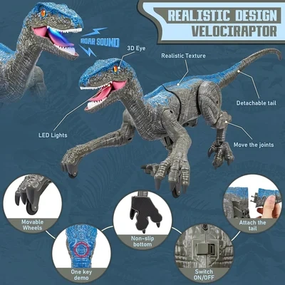 2.4G Electronic Remote Control Dinosaur with 3D Eye Shaking Head &Roaring Sounds🦖