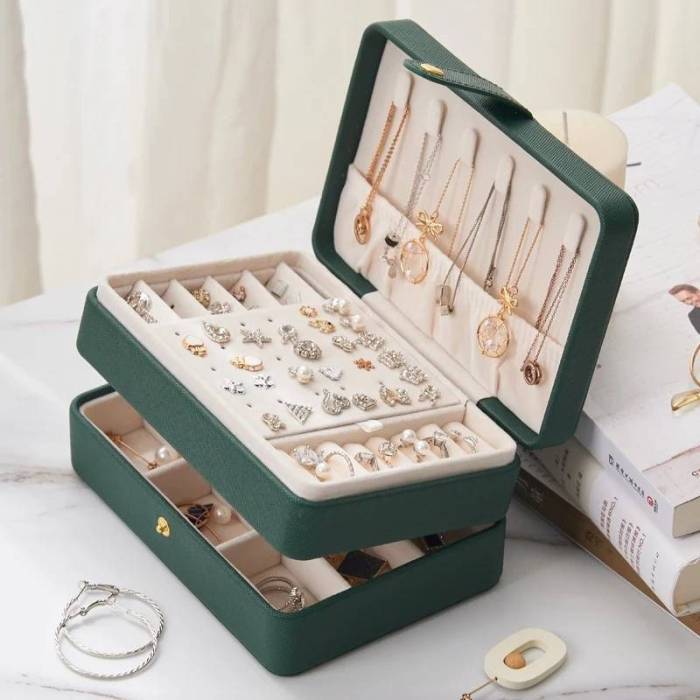 Jewelry Box for Women Girls Girlfriend Wife Ideal Gift, Medium PU Leather Jewelry Organizer Case with Two Layers Display