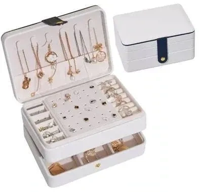Jewelry Box for Women Girls Girlfriend Wife Ideal Gift, Medium PU Leather Jewelry Organizer Case with Two Layers Display