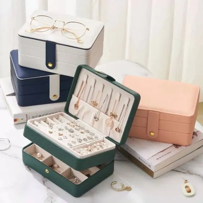 Jewelry Box for Women Girls Girlfriend Wife Ideal Gift, Medium PU Leather Jewelry Organizer Case with Two Layers Display