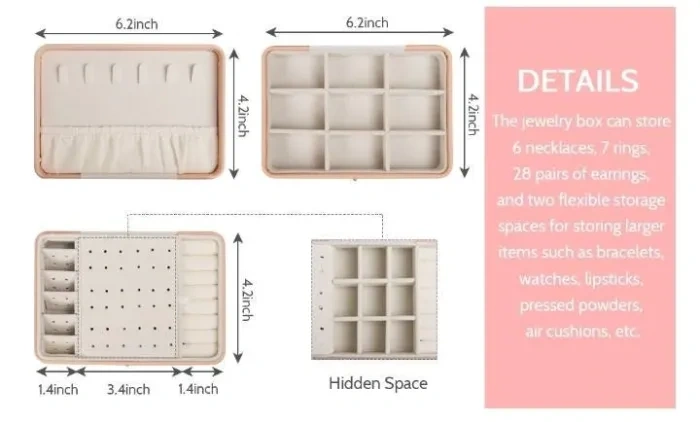 Jewelry Box for Women Girls Girlfriend Wife Ideal Gift, Medium PU Leather Jewelry Organizer Case with Two Layers Display