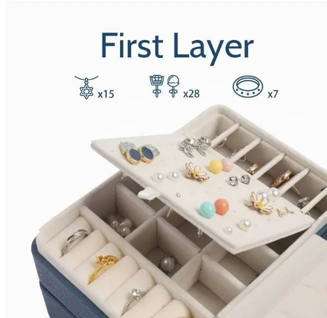 Jewelry Box for Women Girls Girlfriend Wife Ideal Gift, Medium PU Leather Jewelry Organizer Case with Two Layers Display