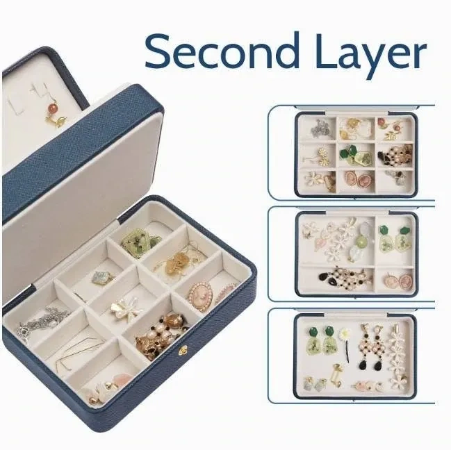 Jewelry Box for Women Girls Girlfriend Wife Ideal Gift, Medium PU Leather Jewelry Organizer Case with Two Layers Display