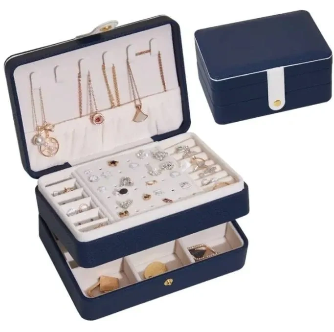 Jewelry Box for Women Girls Girlfriend Wife Ideal Gift, Medium PU Leather Jewelry Organizer Case with Two Layers Display