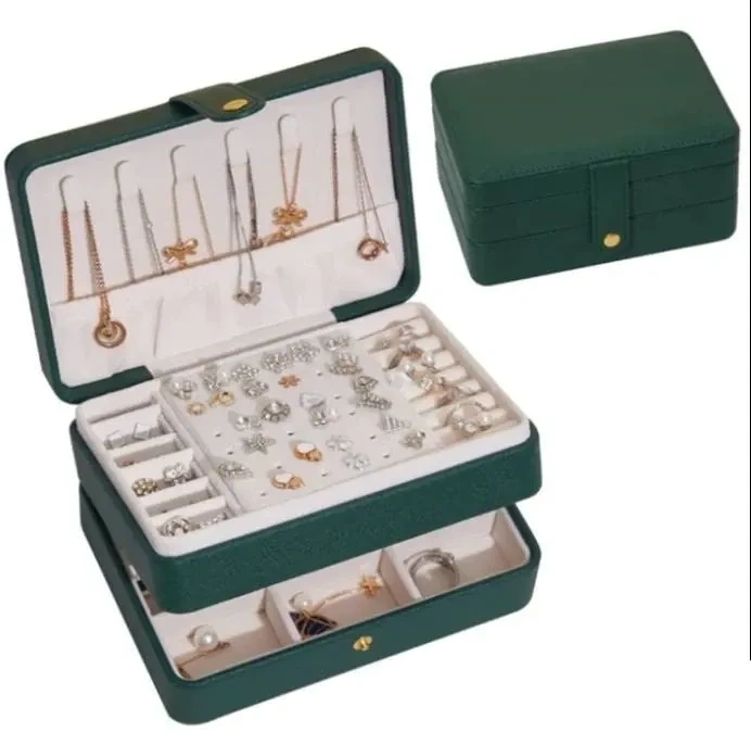 Jewelry Box for Women Girls Girlfriend Wife Ideal Gift, Medium PU Leather Jewelry Organizer Case with Two Layers Display