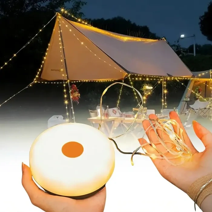 Camping String Lights, 2in 1 Outdoor Portable Stowable String Light with 5 Lighting Modes