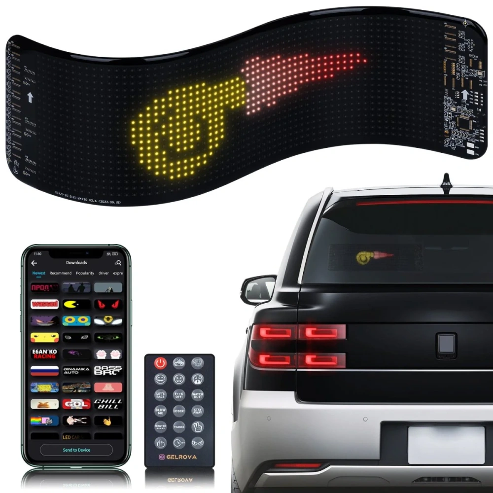 Customizable Gelrova LED Display, Flexible LED Car Sign Light Remote and App Control Custom Programmable LED Display for Store Car Bar Hotel, Scrolling Bright Advertising LED Signs (14"x4")