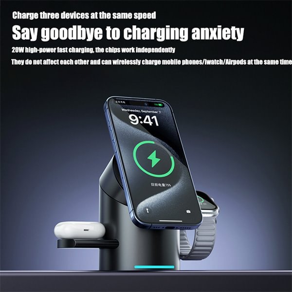 qi2 certified magsafe magnetic 3 in 1 wireless charger mobile phone fast charging stand rotating desktop charging station